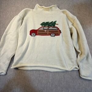The Red Wagon Boston Christmas Tree Station Wagon Knit Sweater Cream Womens M
